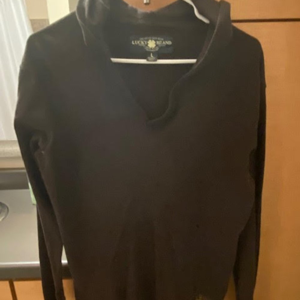 Lucky Brand Men's Sweater Hood Welterweight L Heather Black